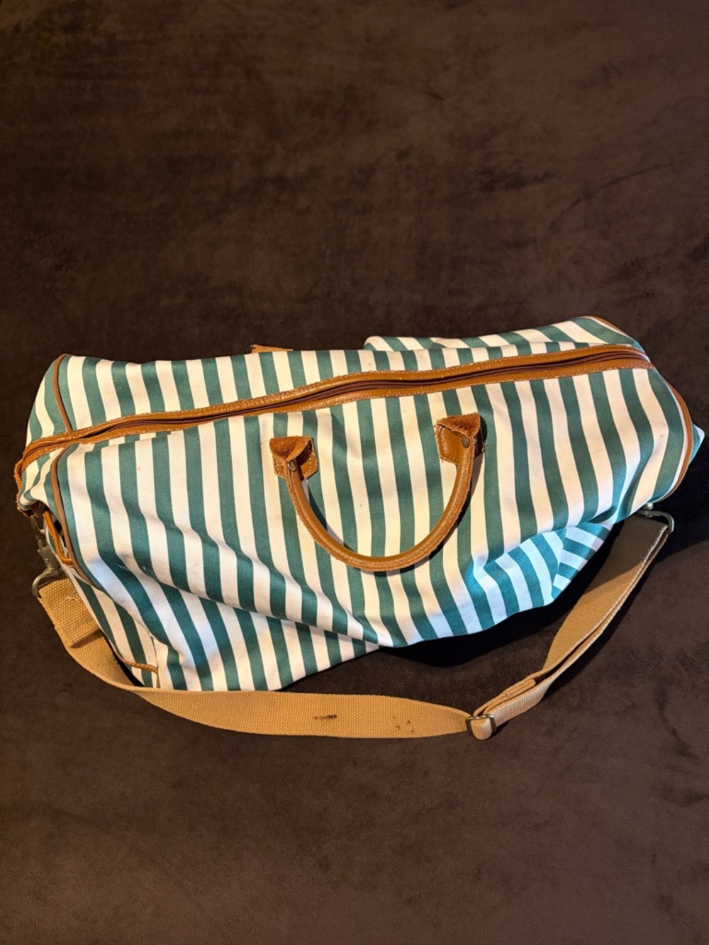Vintage Heavy Duty Accessories Unlimited Leather Striped Travel Duffle Bag